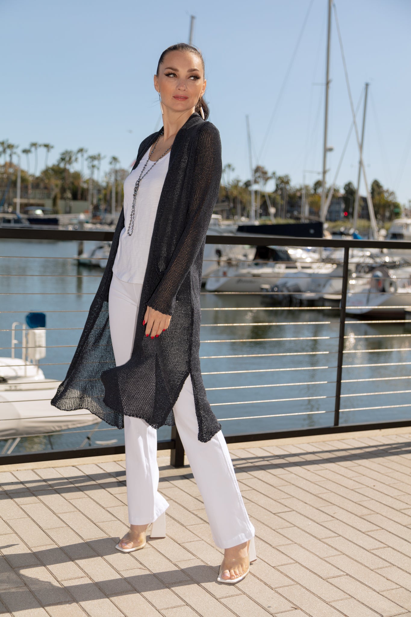 3153 Women's Knit Duster, Slits and Pockets –