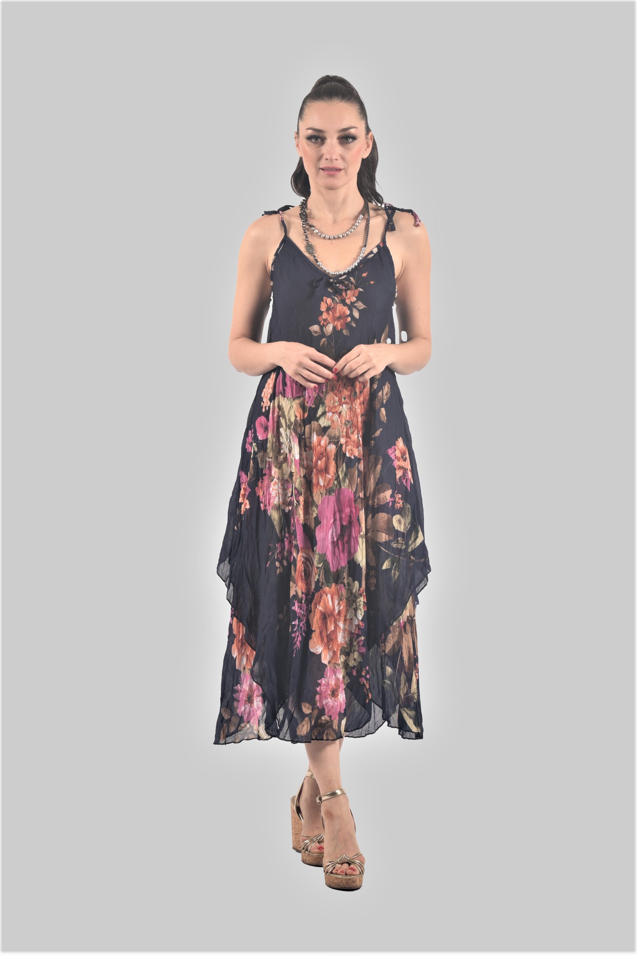6148 Floral Print Hankerchief Dress