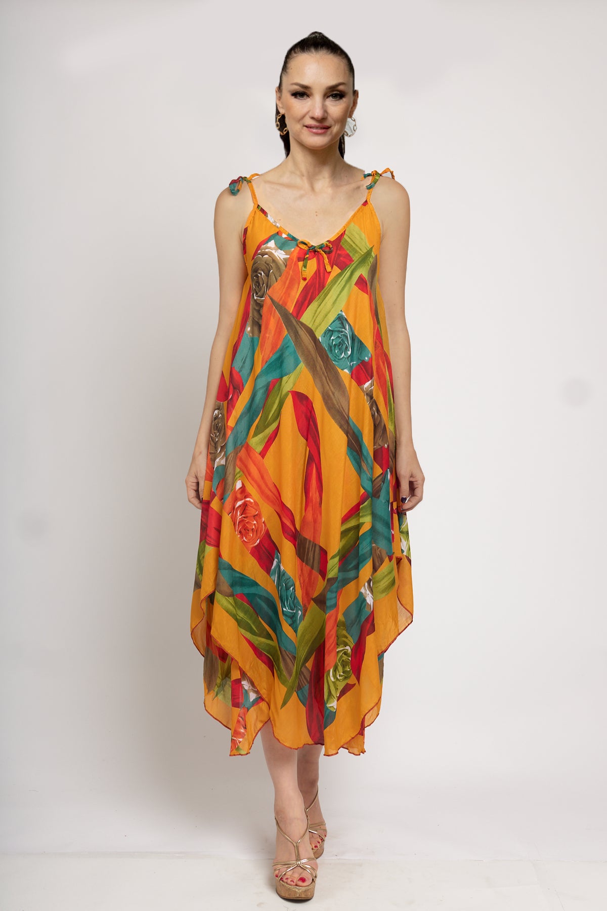 6150 Handkerchief Geometric Print Dress