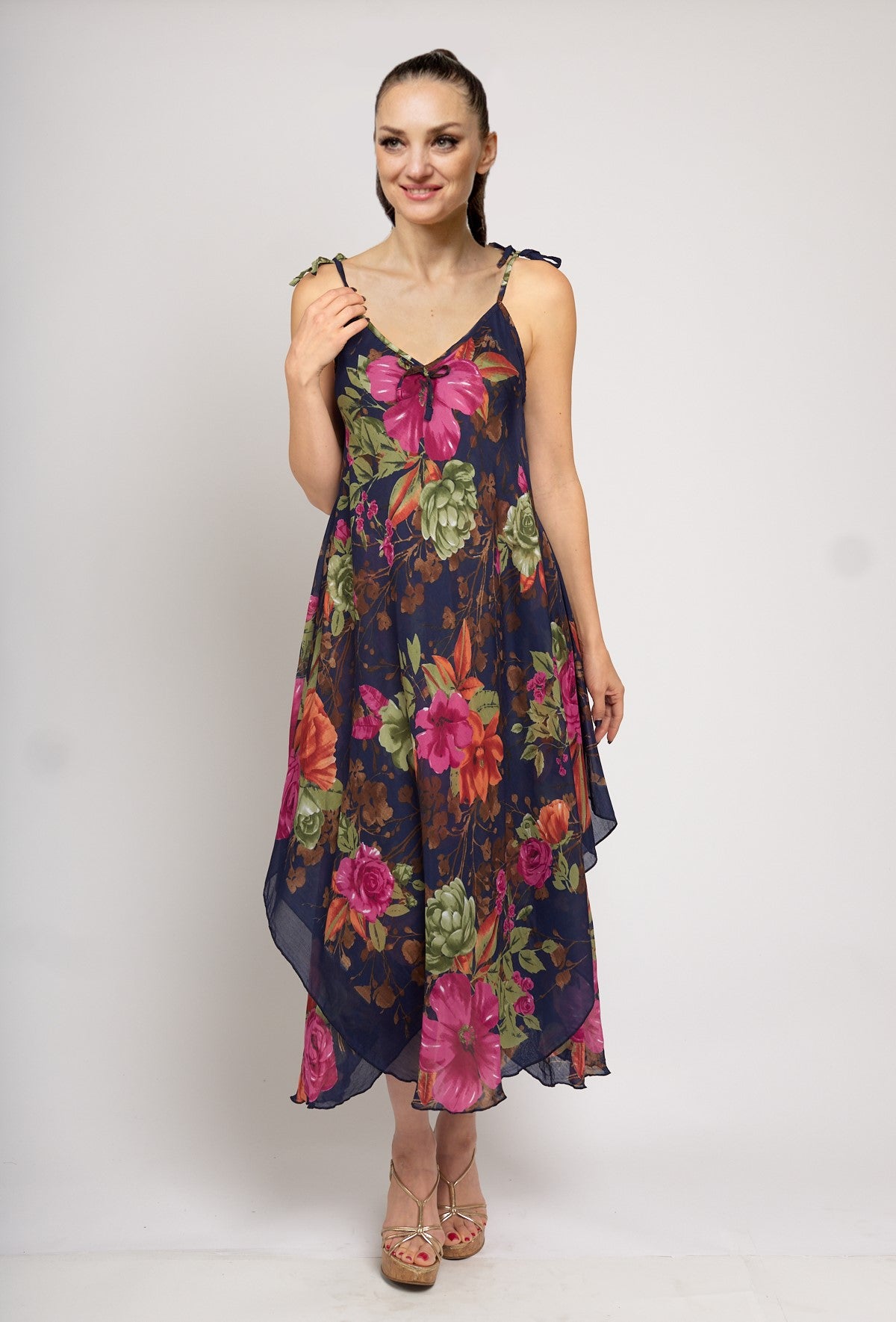 6155 Floral Print Handkerchief Dress