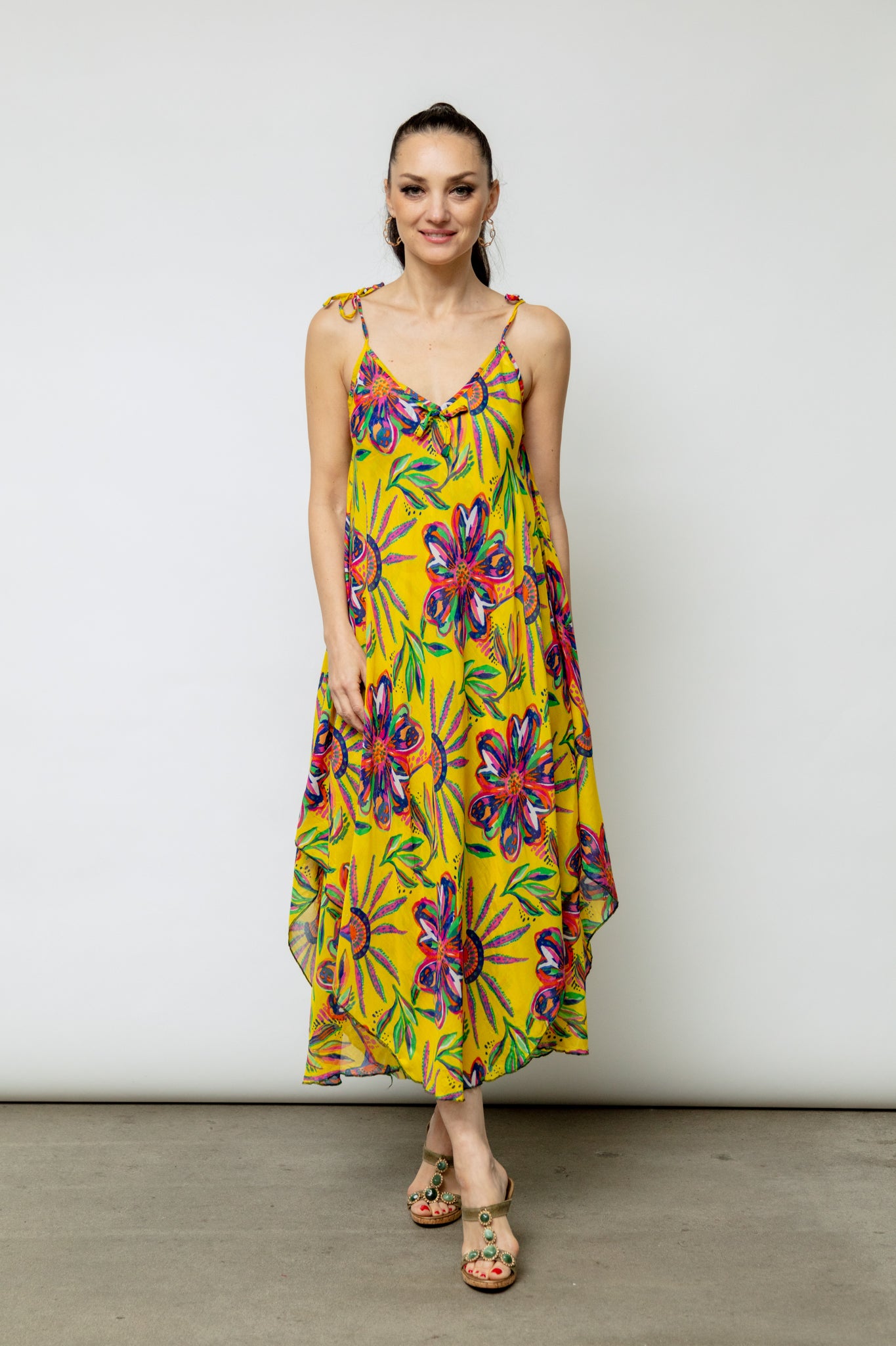 6191 Yellow Handkerchief Floral Dress