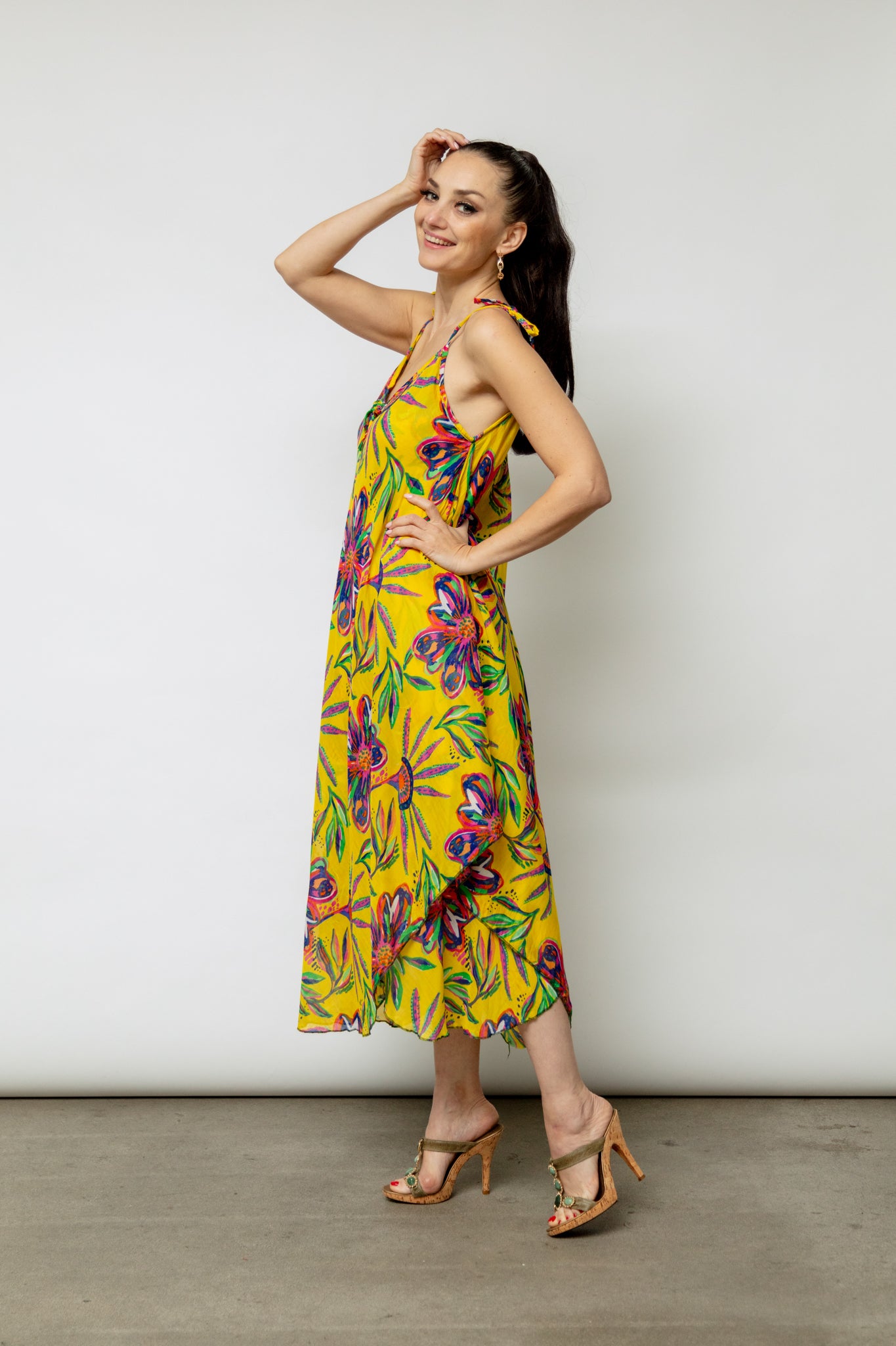6191 Yellow Handkerchief Floral Dress