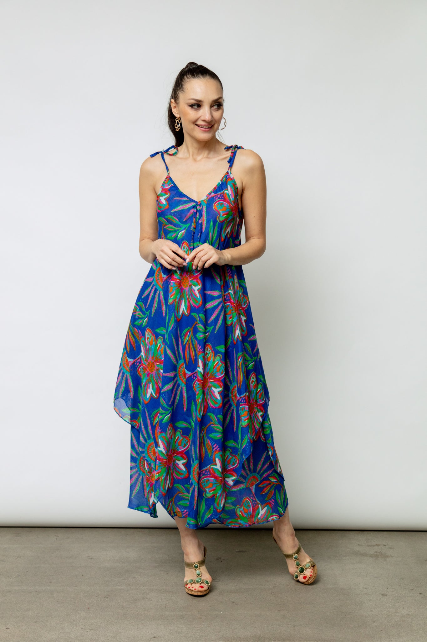 6192 Blue Handkerchief Floral Dress