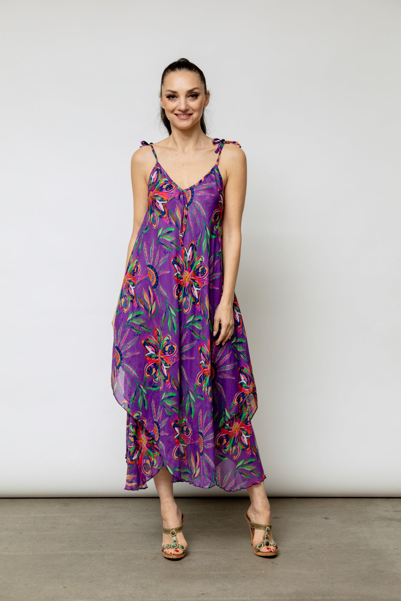 6194 Lilac Print Handkerchief Floral Dress