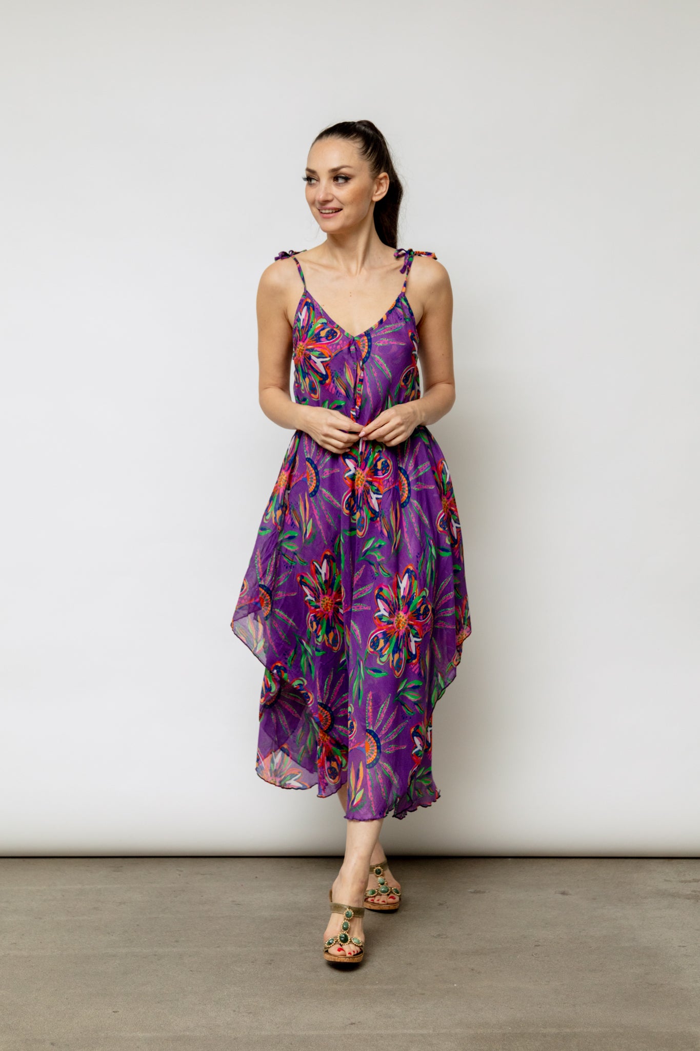 6194 Lilac Print Handkerchief Floral Dress