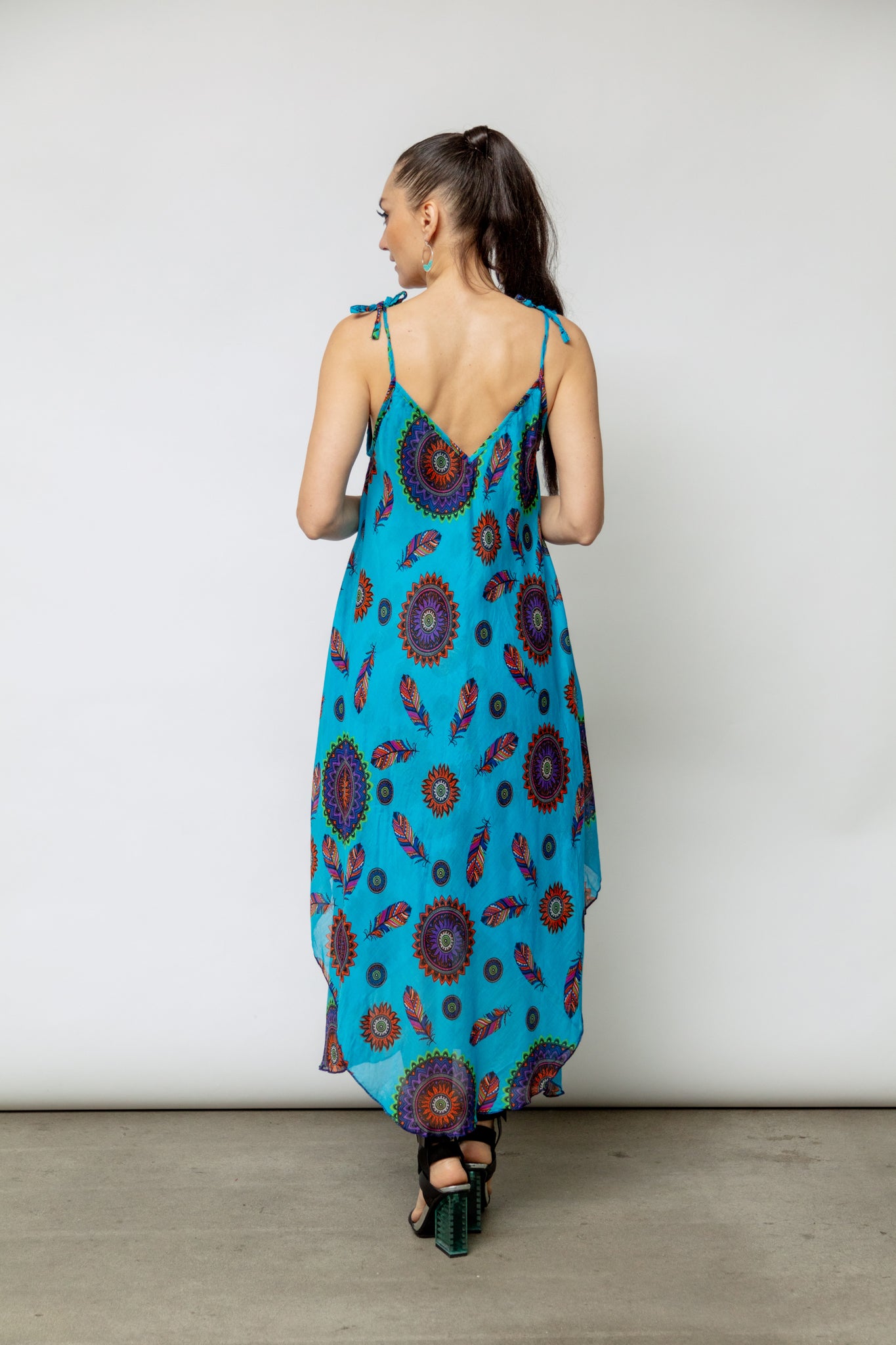 6196 Turquoise Handkerchief Floral Dress
