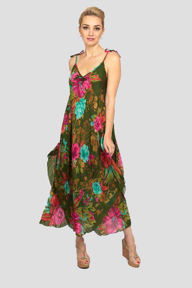 6136 Handkerchief Floral Dress, Green