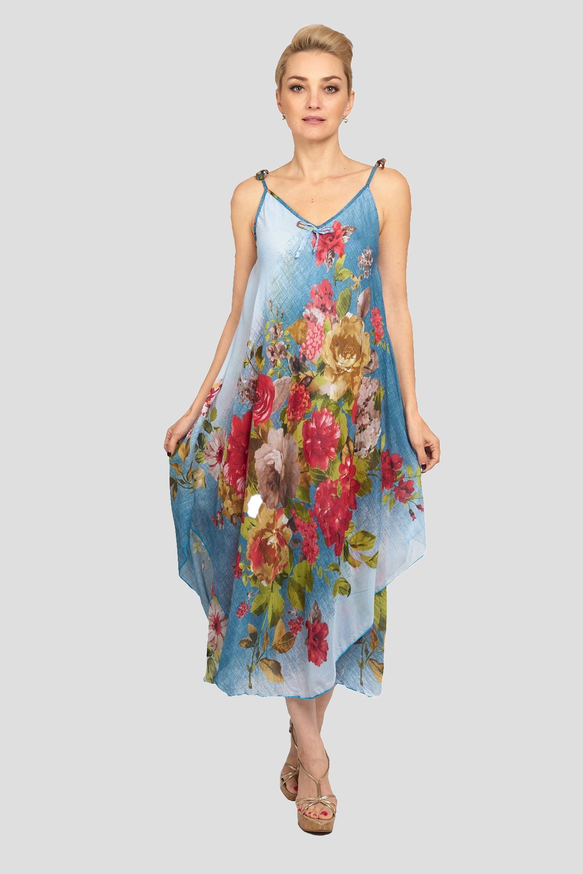 6121 Blue Handkerchief Floral Dress