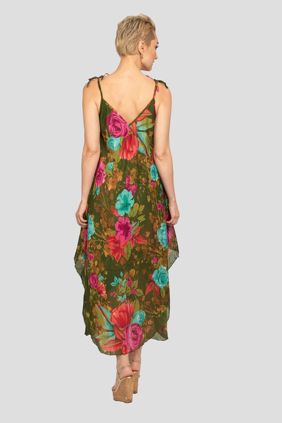 6136 Handkerchief Floral Dress, Green