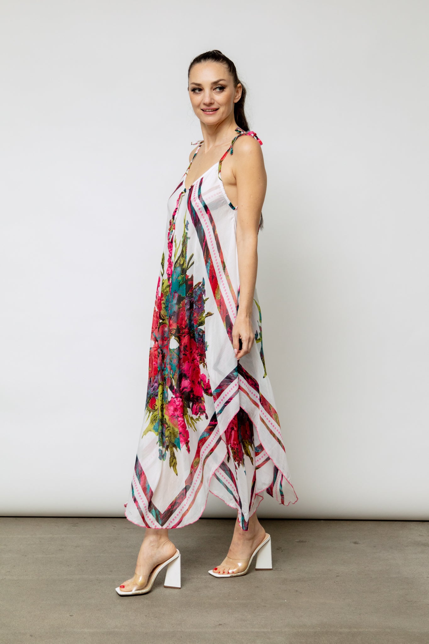 6077 Floral Print Hankerchief Dress