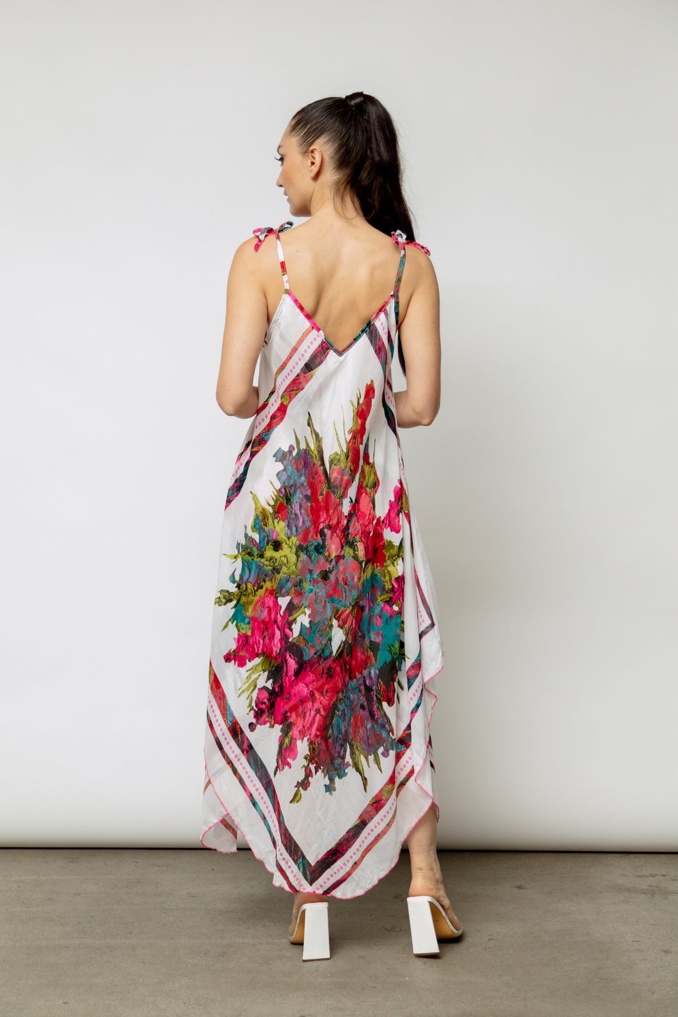 6077 Floral Print Hankerchief Dress